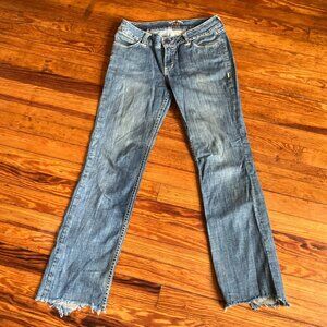 WORN Brand Distressed Bootcut Jeans Medium Wash Raw Hem Size 6 / 28